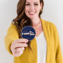 Load image into Gallery viewer, Dr. Robyne holding a dark blue I can do hard things sticker
